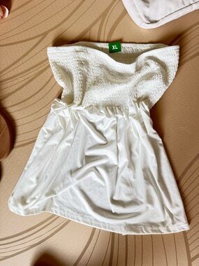 White Strapless Smocked Top - XL